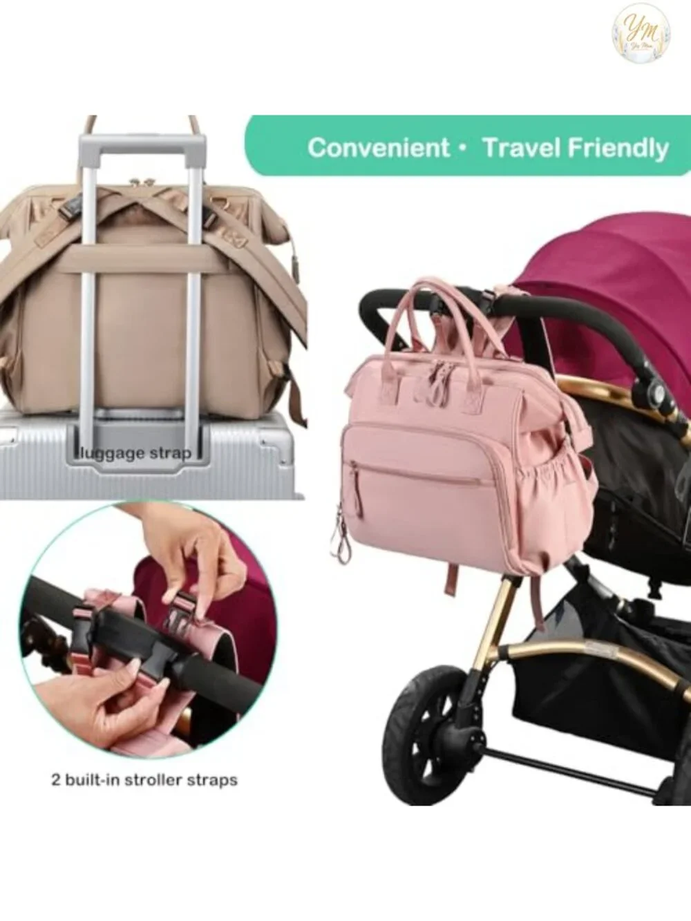 Large Diaper Bag Tote with 14 Pockets, Convertible, Stroller Clips, Insulated,